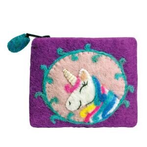 Wild Woolies Handfelted with 100% Natural Wool Unicorn Coin Purse Made in Nepal